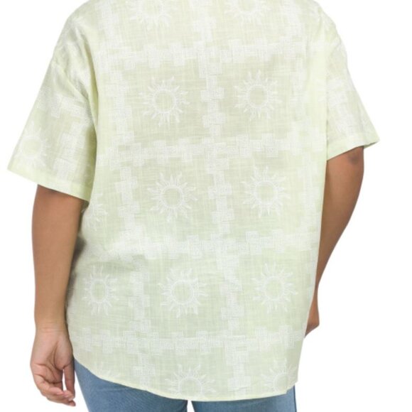 NWT PAPERHEART Women Cotton Green Print Short Sleeve Button Up Top Size - Picture 2 of 7